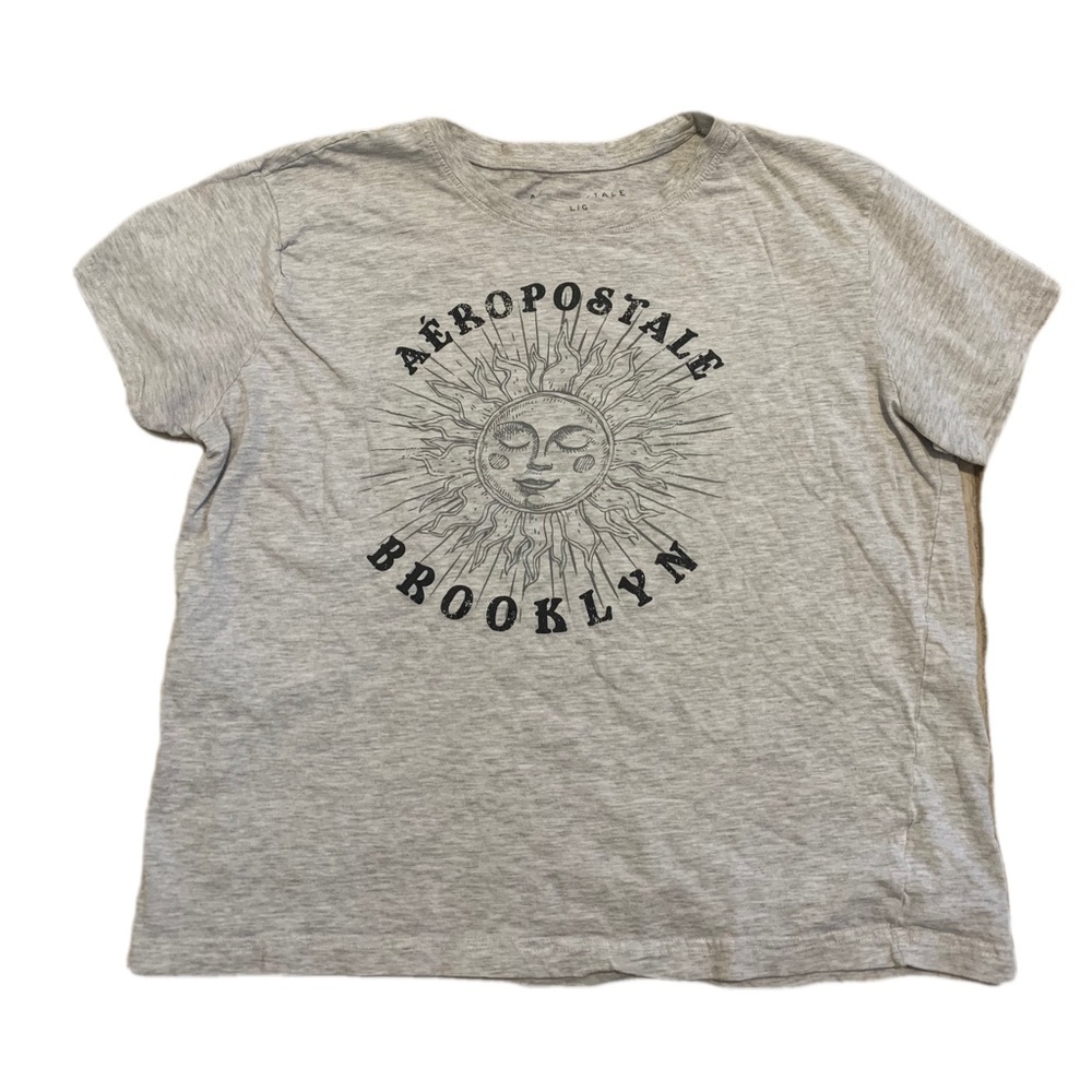 💜 Aeropostale Brooklyn Sun Graphic T-shirt - Gray - Women's/Unisex Size L/G